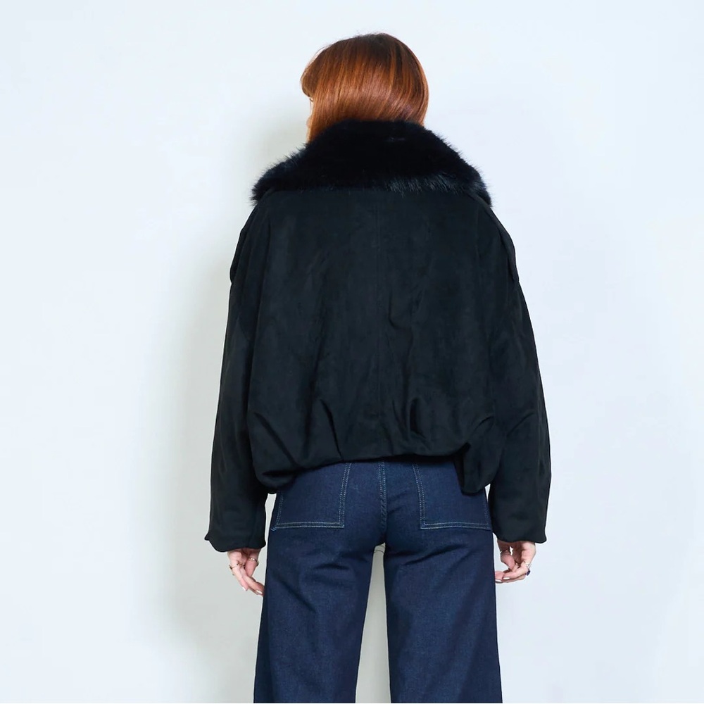 Olive Green Faux Fur Collar Jacket - Picture 6 of 8